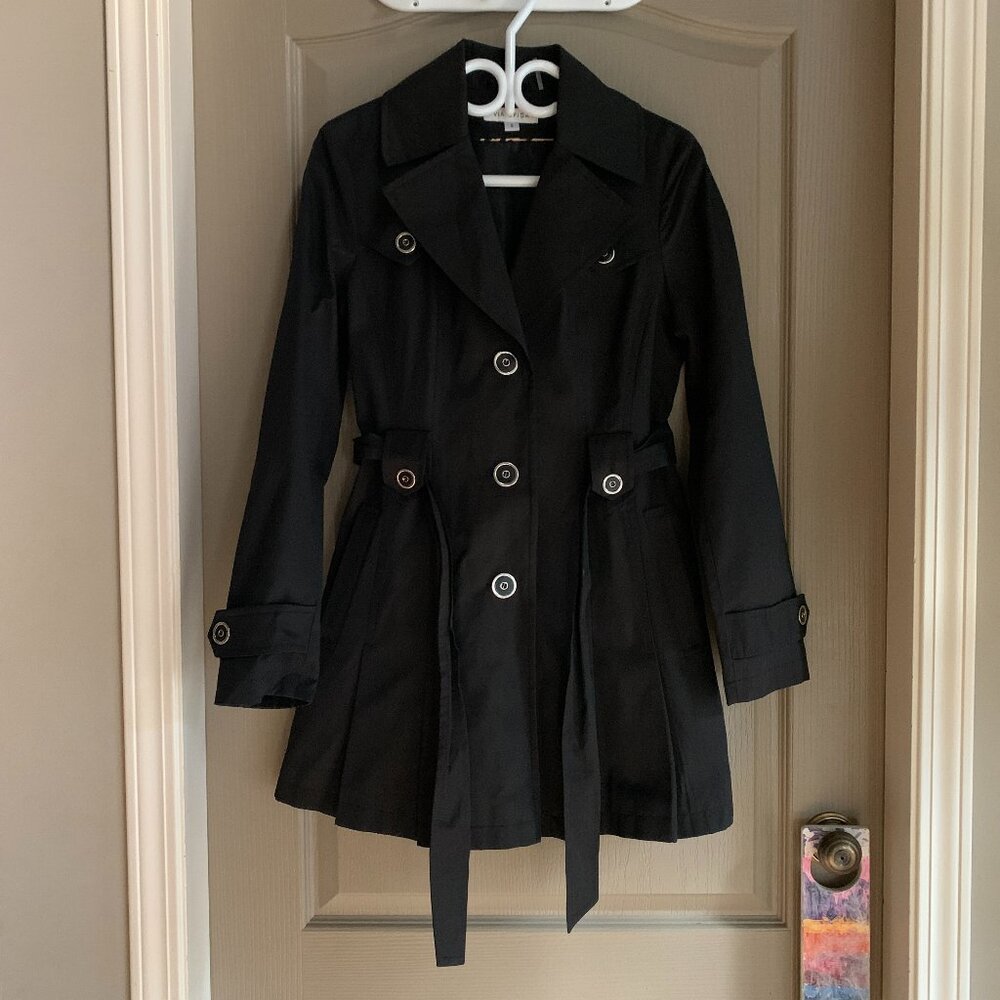 Via Spiga Black Trench Coat Small Timeless Quiet Luxury Classic Collegiate